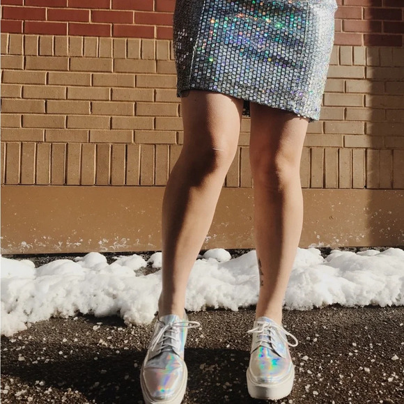 Prada Holographic Iridescent Platform Lace Up Logo Sole Shoe  37/7 - Picture 1 of 11